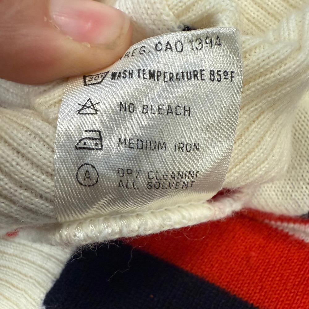 RODIER PARIS Wool Blend Knit Sweater V Neck Dolman Sleeve Cream Red Navy Stripes - Picture 6 of 6